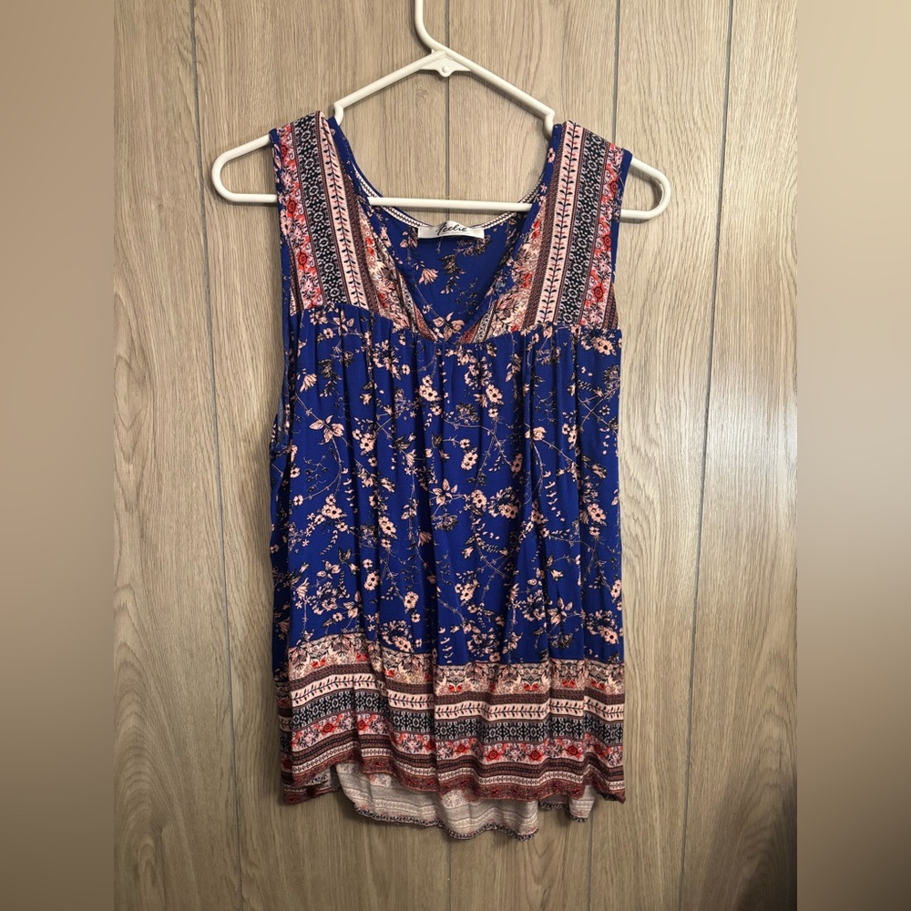 Floral Sleeveless Top - Blue and pink